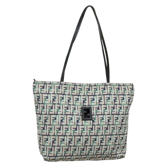 FENDI Zucca Canvas Tote Bag Green Silver Auth - Picture 1 of 16